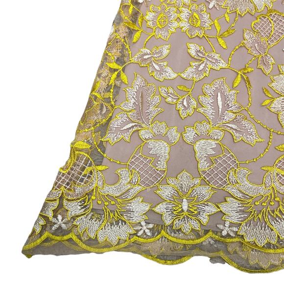 GB Gianni Bini | Yellow & Nude Embroidered Floral Prom Formal Trumpet Maxi Gown - Picture 8 of 12